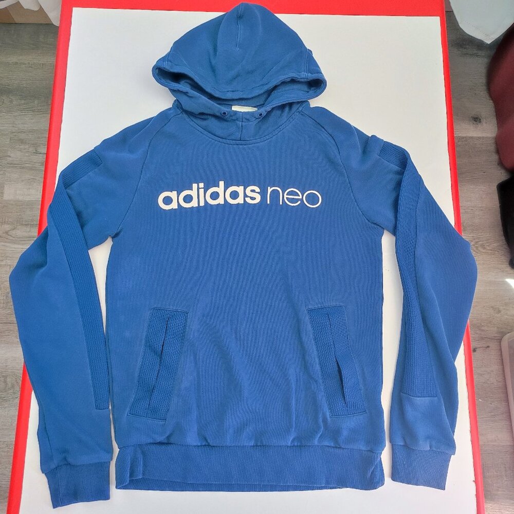 Adidas Neo hoodie rib details blue men's size S